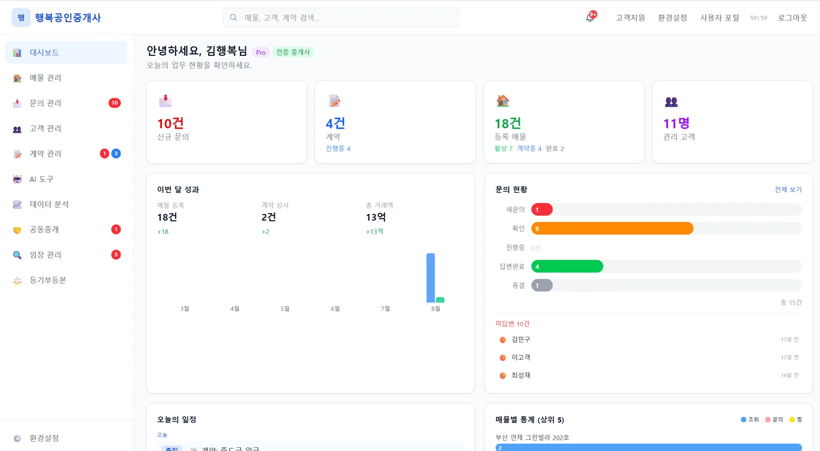 대시보드 화면